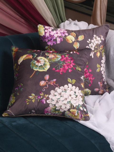

Dreams Brown & Grey Floral Velvet Square Cushion Covers
