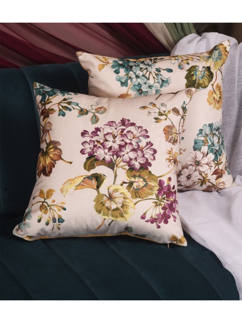 

Dreams Cream-Coloured Floral Velvet Square Cushion Covers