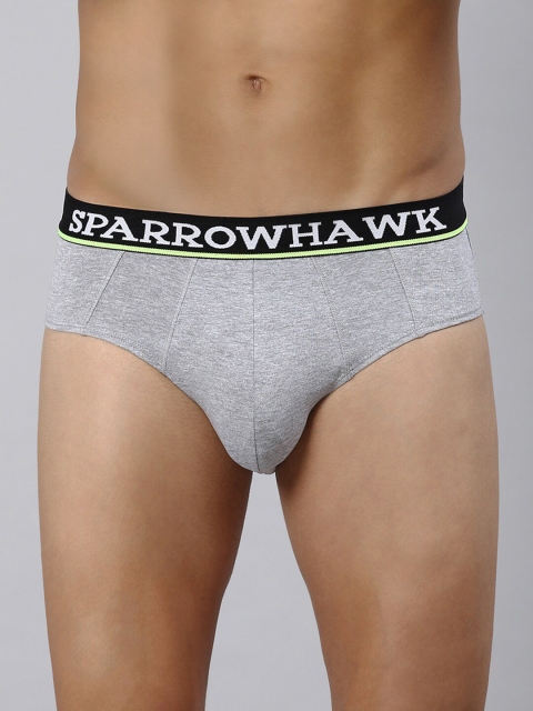 

SPARROWHAWK Men Grey Melange Solid Cotton Mid-Rise Basic Stretchable Briefs
