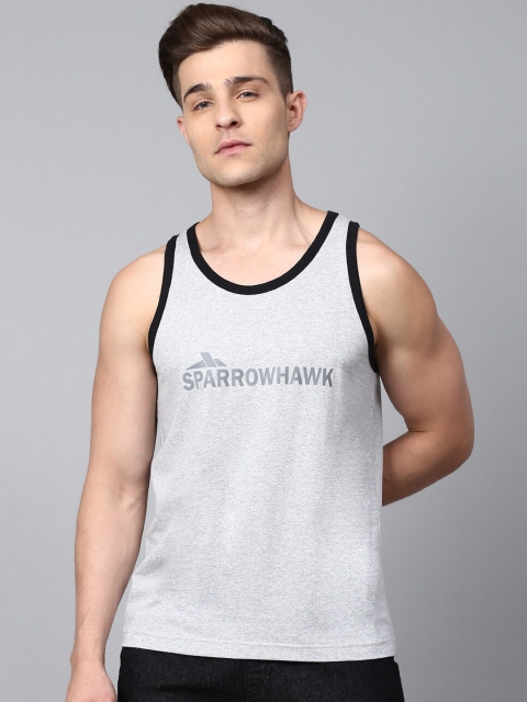 

SPARROWHAWK Men Grey Melange Brand Logo Print Sustainable Innerwear Vest