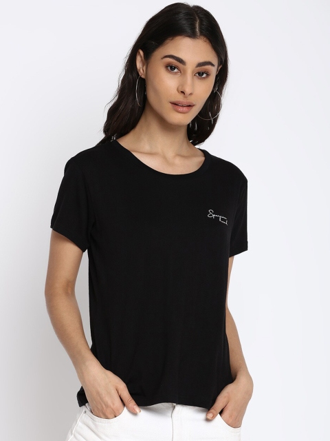 

SPARROWHAWK Women Black Regular Fit Cotton T-shirt