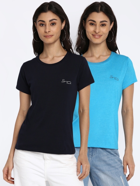 

SPARROWHAWK Women Pack Of 2 Cotton T-shirts, Blue