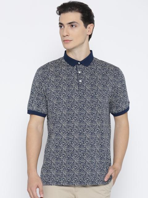 

Blackberrys Men Navy Blue & Beige Printed Polo Collar T-shirt
