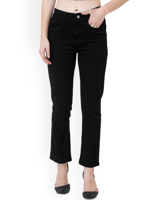 

DECHEN Women Black Solid Straight Fit Stretchable Cotton Jeans