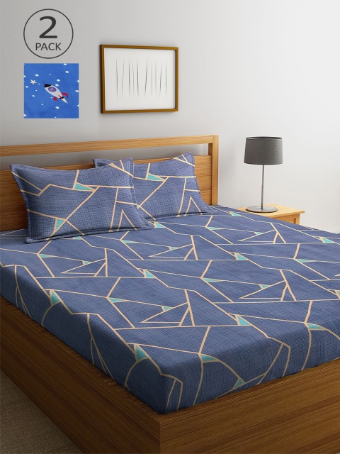 

KLOTTHE Set of 2 210 TC King Bedsheet with 4 Pillow Covers, Blue