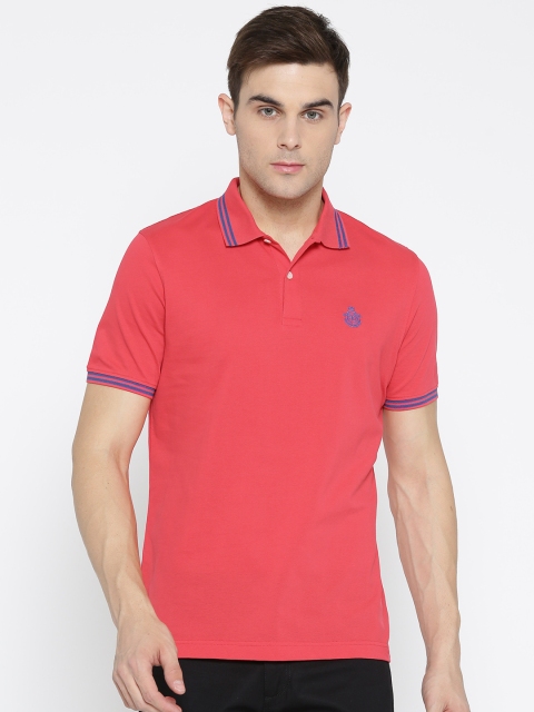 

Blackberrys Men Coral Pink Solid Polo Collar Pure Cotton T-shirt