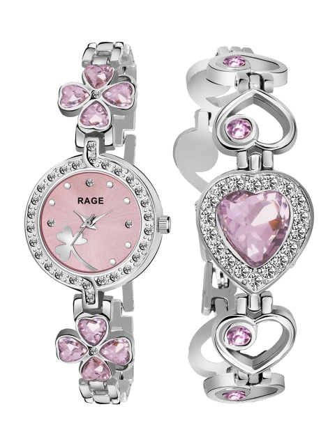 

Rage Enterprise Women Pink Brass Printed Dial & Silver Toned Stainless Steel Bracelet Style Straps Analogue Watch