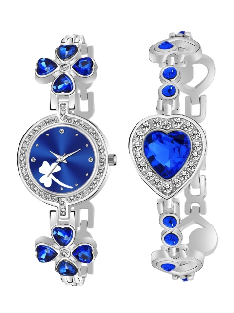 

Rage Enterprise Women Pack of 2 Blue Brass Embellished Dial Analogue Watches, Silver