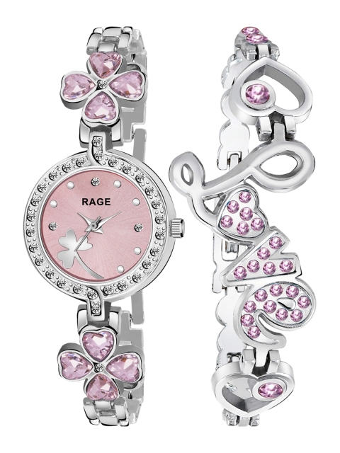 

Rage Enterprise Women Pink Embellished Dial & Silver Toned Bracelet Style Straps Watch
