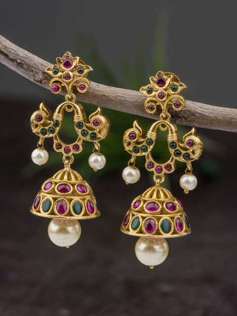 

AK Fashion Jewellery Gold-Plated Multicoloured Contemporary Jhumkas, Multi