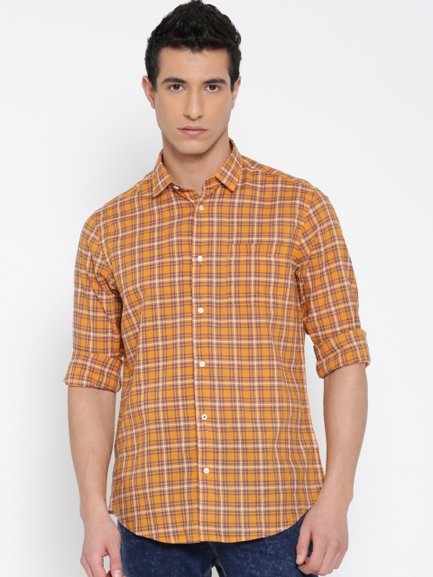 

Blackberrys Men Mustard Yellow Slim Fit Checked Casual Shirt