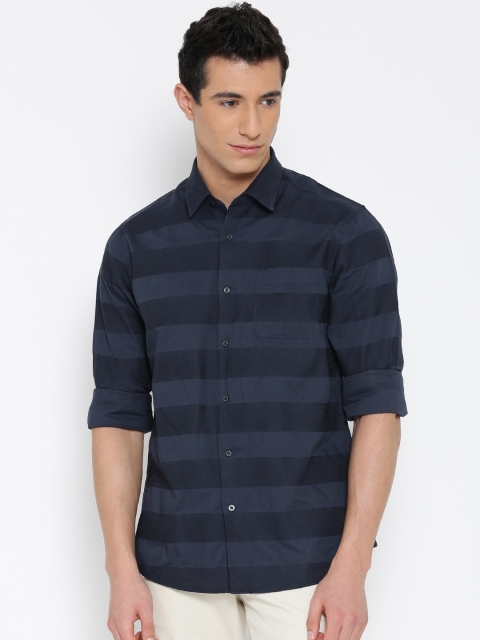 

Blackberrys Men Navy Self-Striped Slim Fit Casual Shirt, Navy blue