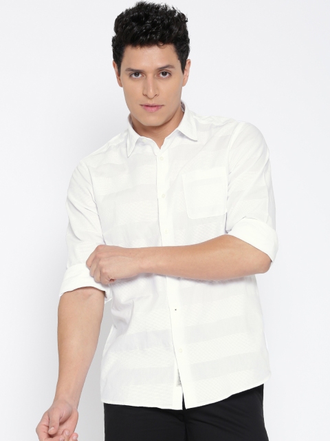 

Blackberrys Men White Self-Striped Slim Fit Casual Shirt