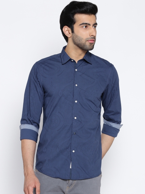 

Blackberrys Men Navy Slim Fit Printed Casual Shirt, Navy blue