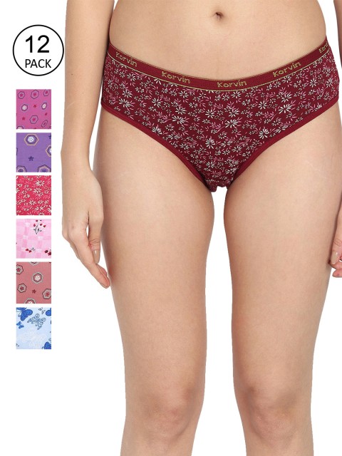 

Fleurt Women Pack Of 12 Assorted Pure Cotton Hipster Briefs