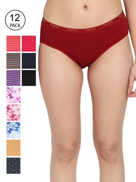 

Fleurt Women Pack Of 12 Assorted Cotton Hipster Briefs