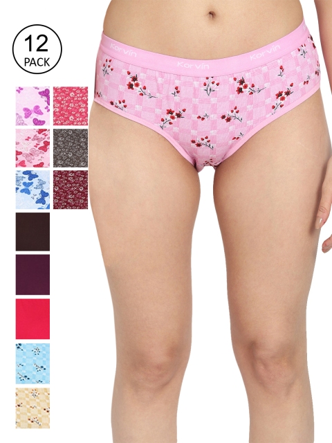 

Fleurt Women Pack Of 12 Assorted Pure Cotton Hipster Briefs