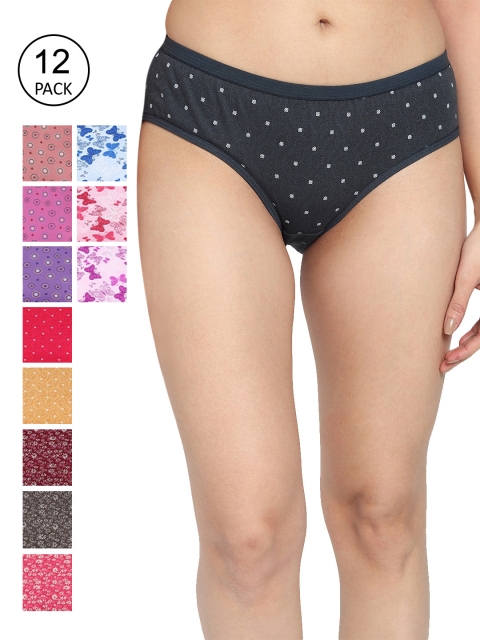 

Fleurt Women Pack of 12 Assorted Printed Pure Cotton Hipster Briefs
