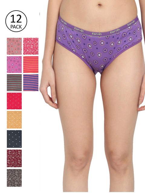 

Fleurt Women Pack Of 12 Assorted Pure Cotton Hipster Brief Fleurt-PT12-01XXL