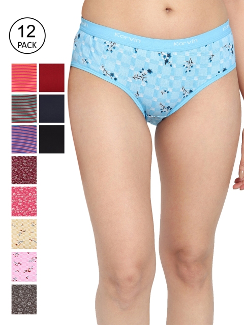 

Fleurt Women Pack Of 12 Assorted Pure Cotton Hipster Briefs