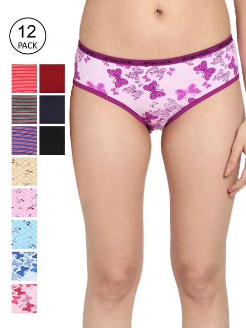 

Fleurt Women Pack Of 12 Assorted Pure Cotton Hipster Briefs