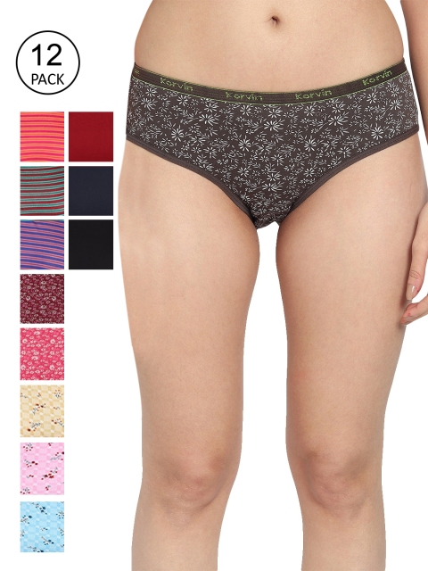 

Fleurt Women Pack Of 12 Assorted Pure Cotton Hipster Briefs
