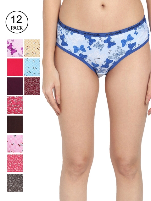 

Fleurt Women Pack Of 12 Assorted Pure Cotton Hipster Briefs