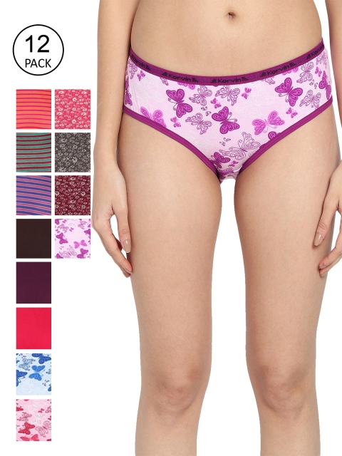 

Fleurt Women Pack Of 12 Assorted Pure Cotton Hipster Briefs