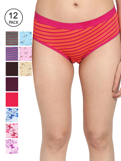

Fleurt Women Pack Of 12 Assorted Pure Cotton Hipster Briefs
