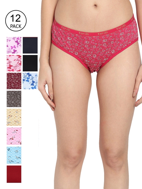 

Fleurt Women Pack Of 12 Assorted Pure Cotton Hipster Briefs