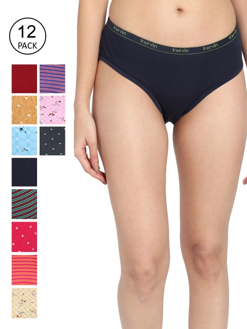 

Fleurt Women Pack Of 12 Assorted Pure Cotton Hipster Briefs
