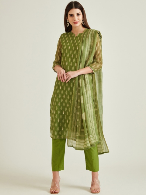 

Neerus Women Green Ethnic Motifs Printed Kurta with Trousers & Dupatta