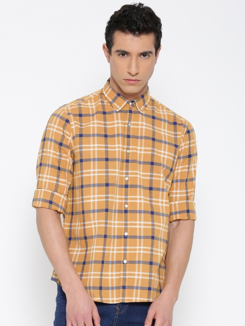 

Blackberrys Men Mustard Yellow Slim Fit Checked Casual Shirt