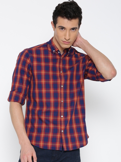

Blackberrys Men Orange Slim Fit Checked Casual Shirt