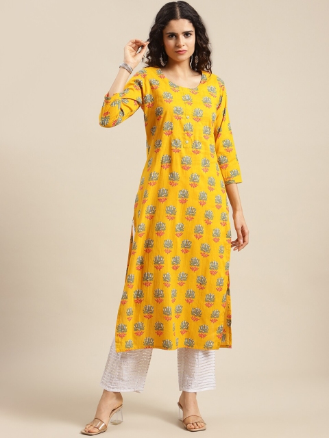 

KSUT Women Yellow Ethnic Motifs Cotton Printed Kurta