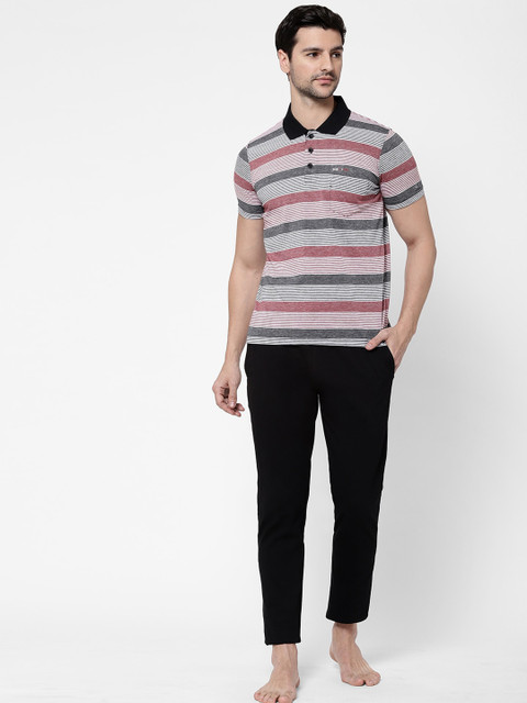 

Sweet Dreams Men Red & Black Striped Cotton Night Suits