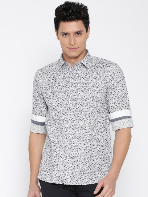 

Blackberrys Men White & Navy Slim Fit Printed Casual Shirt