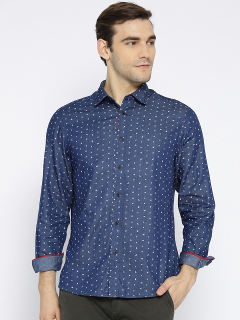 

Blackberrys Men Blue Slim Fit Printed Chambray Shirt