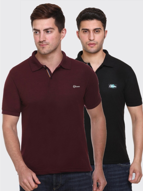 

Obaan Men Pack Of 2 Maroon & Black Polo Collar T-shirt