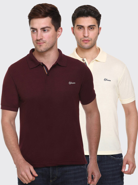 

Obaan Men Pack Of 2 Maroon & Yellow Solid Polo Collar T-shirt