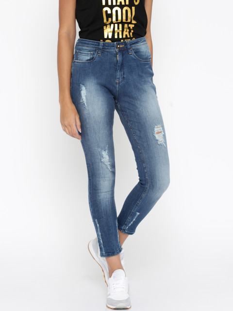 

ELLE Women Blue Skinny Fit High Rise Mildly Distressed Jeans