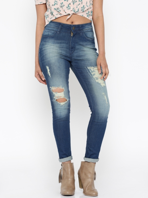 

ELLE Women Blue Skinny Fit High Rise Highly Distressed Jeans