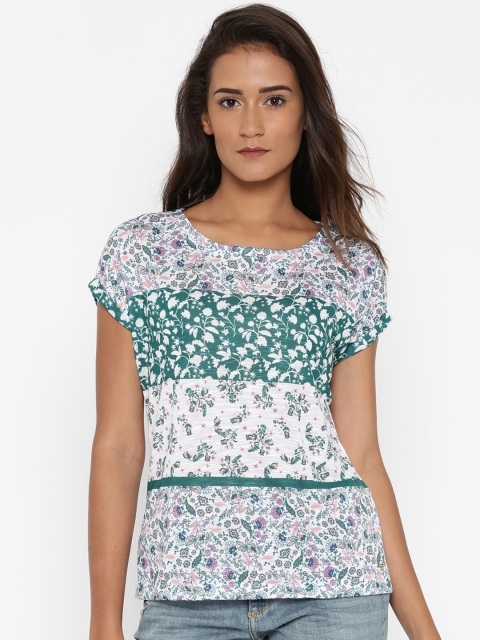 

ELLE Women Off-White & Green Printed Top
