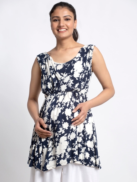 

Tiara Maternity White & Black Floral Printed Longline Top