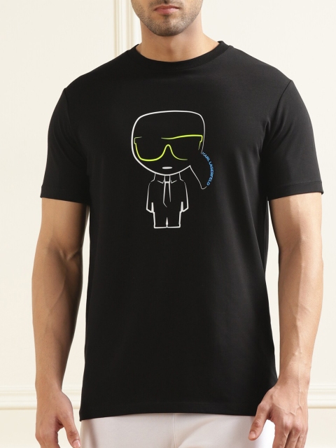 

LAGERFELD Men Black Graphic Printed Cotton T-shirt