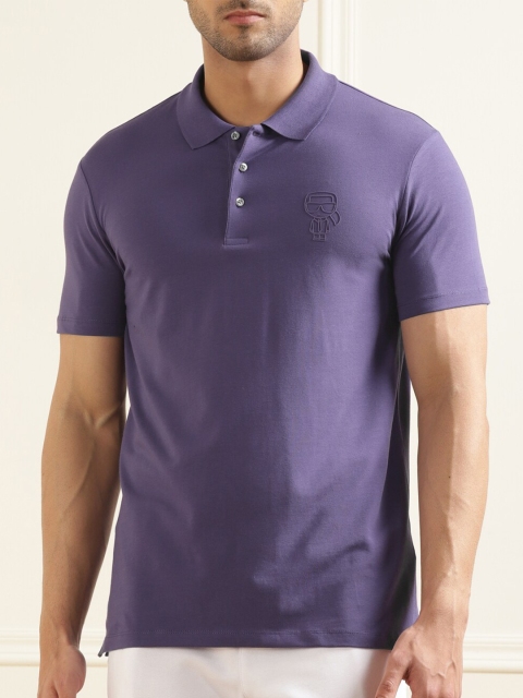 

LAGERFELD Men Purple Polo Collar Applique T-shirt