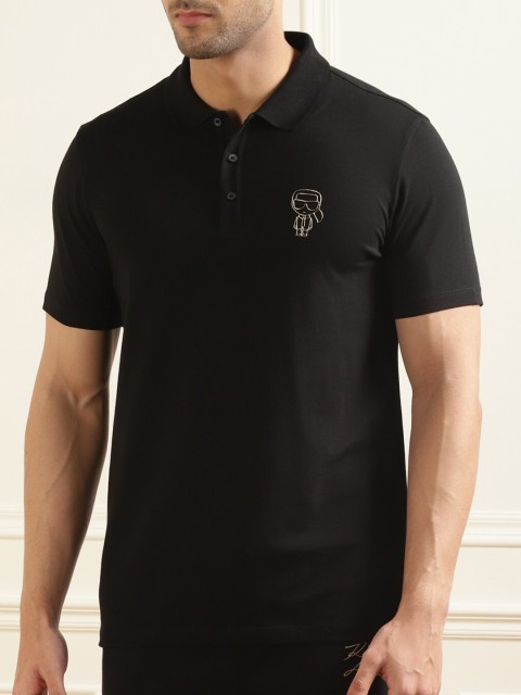 

LAGERFELD Men Black Solid Regular-Fit T-shirt