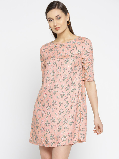 

ELLE Women Peach Printed A-Line Dress