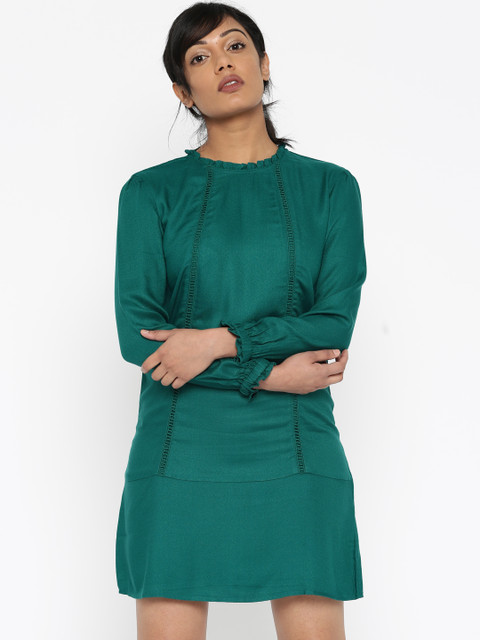 

ELLE Women Green Solid A-Line Dress