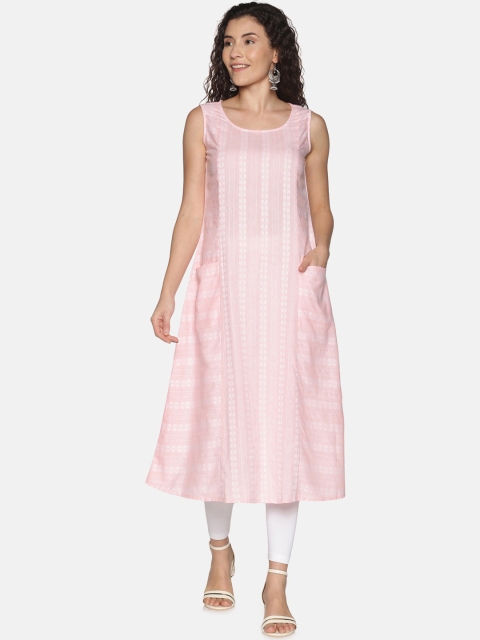 

Saffron Threads Women Pink Striped Kurta